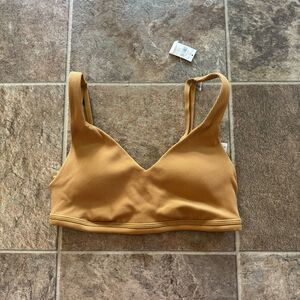 aerie Ribbed V-Neck Sports Bra in Mustard